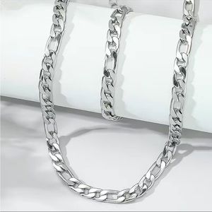 Reeds 4mm X 20” Figaro Necklace And Bracelet Set Stainless Steel Men's Jewelry
